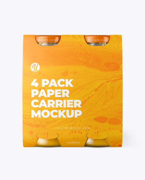 4 Bottles w/ Orange Juice Pack Paper Carrier Mockup