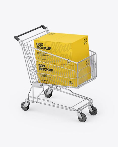 Shopping Cart W/ Paper Boxes Mockup