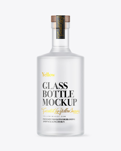 Frosted Glass Vodka Bottle with Wooden Cap Mockup