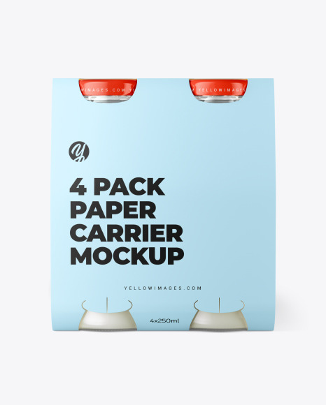 4 Bottles w/ Milk Pack Paper Carrier Mockup