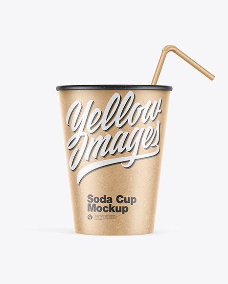 Kraft Paper Soda Cup w/ Straw Mockup