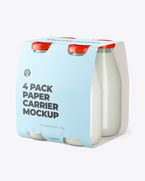 4 Bottles w/ Milk Pack Paper Carrier Mockup