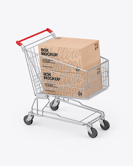 Shopping Cart W/ Kraft Boxes Mockup