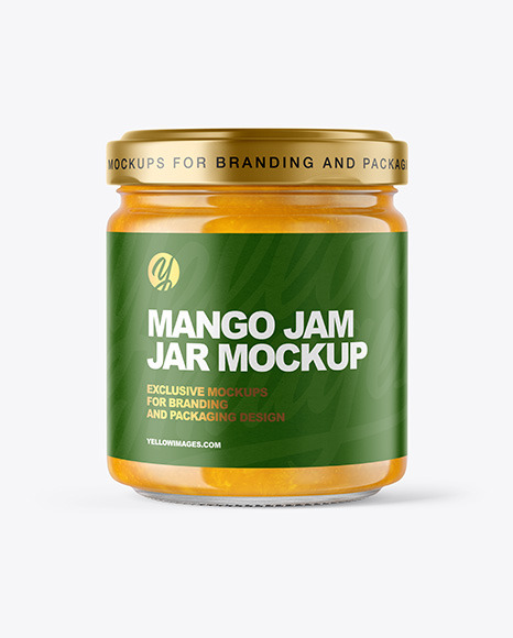 Clear Glass Jar with Mango jam Mockup