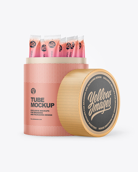 Opened Matte Paper Tube With Sachets Mockup