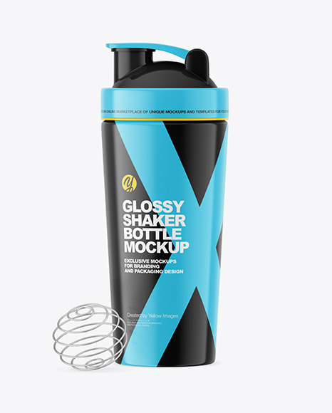 Glossy Shaker Bottle With Blender Ball Mockup