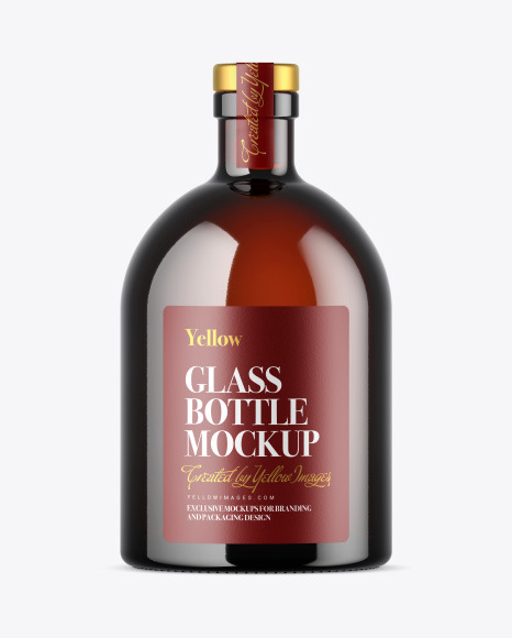 Dark Amber Glass Bottle with Wooden Cap Mockup