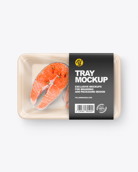 Plastic Tray W/ Salmon Mockup