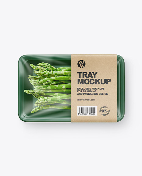 Plastic Tray W/ Asparagus Mockup