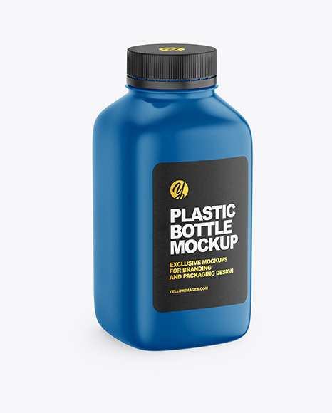 Glossy Square Plastic Bottle Mockup