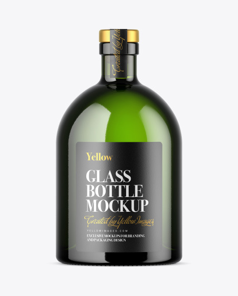 Green Glass Bottle with Wooden Cap Mockup
