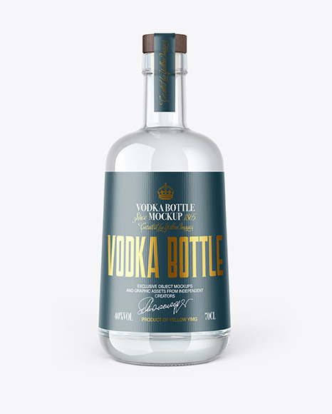 Clear Glass Vodka Bottle with Wooden Cap Mockup