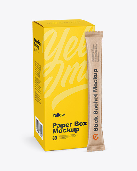 Kraft Stick Sachet w/ Paper Box Mockup