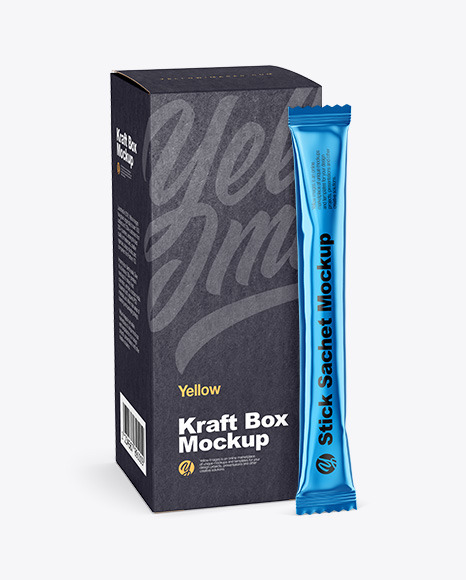 Metallic Stick Sachet w/ Kraft Box Mockup