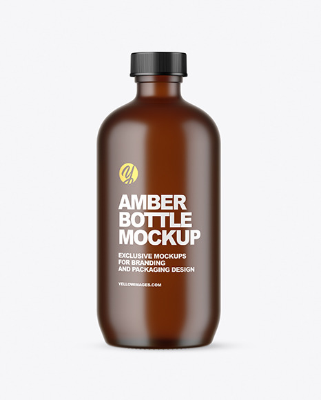Frosted Amber Glass Bottle Mockup