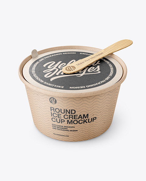 Ice Cream Kraft Paper Cup With Wooden Stick Mockup