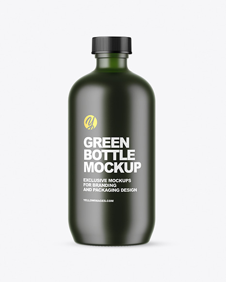 Frosted Green Glass Bottle w/ Dark Drink Mockup