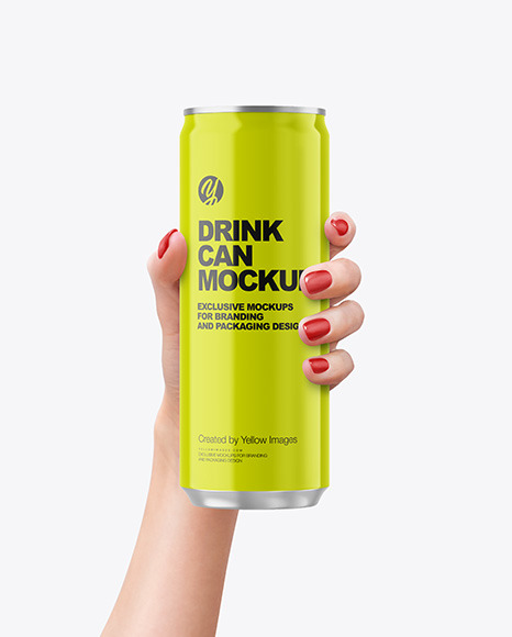 Aluminium Drink Can With Glossy Finish in a Hand Mockup