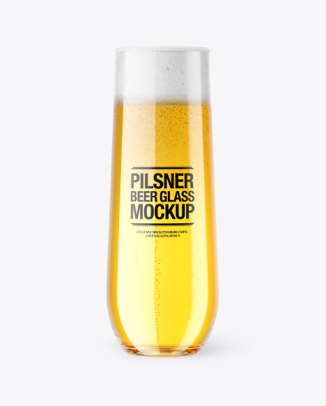Stemless Flute Glass w/ Pilsner Beer Mockup