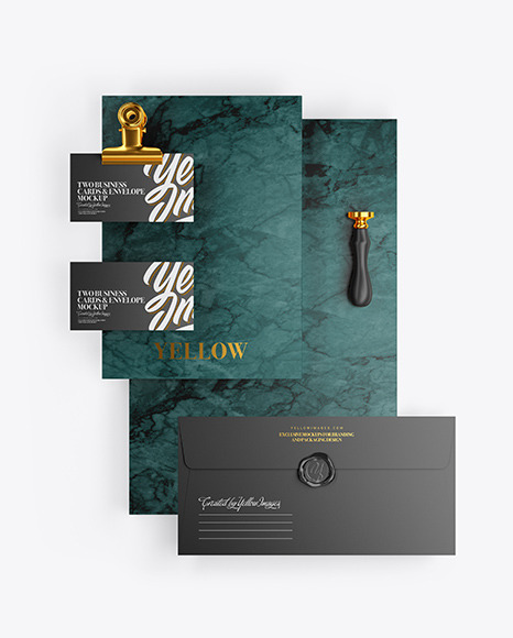 Two Business Cards & Envelope with Marble Mockup