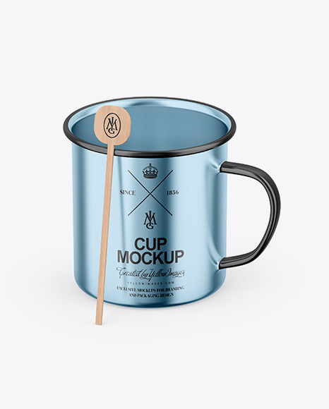 Glossy Metallic Cup W/ Stirrer Stick Mockup