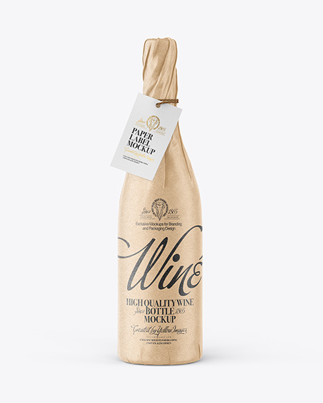 Wine Bottle in Kraft Paper Wrap Mockup