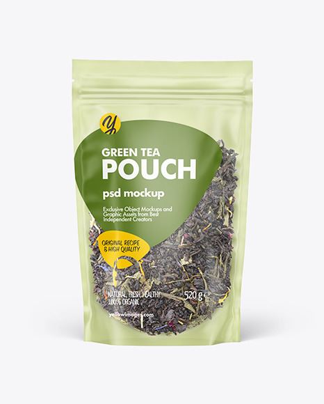 Frosted Plastic Pouch w/ Green Tea Mockup