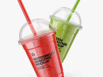 Watermelon and Green Smoothie Cups Mockup