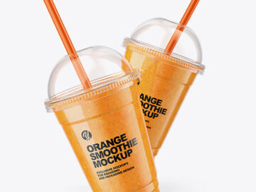 Two Orange Smoothie Cups Mockup