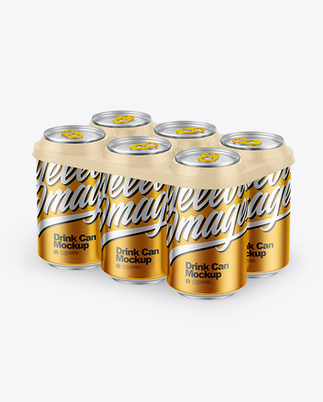 6 Pack Matte Metallic Cans with Holder Mockup