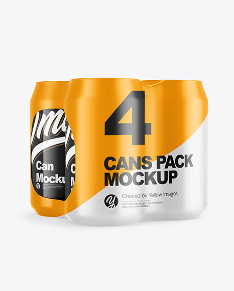 4 Cans in Shrink Wrap Mockup