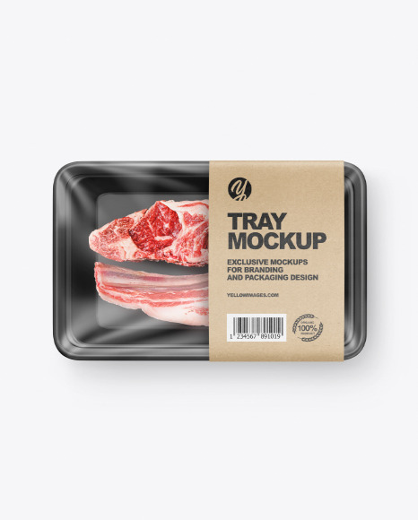Plastic Tray w/ Raw Lamb Chops Mockup