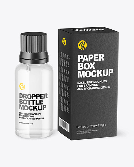 Clear Glass Dropper Bottle with Paper Box Mockup
