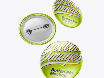 Three Metallic Button Pins Mockup