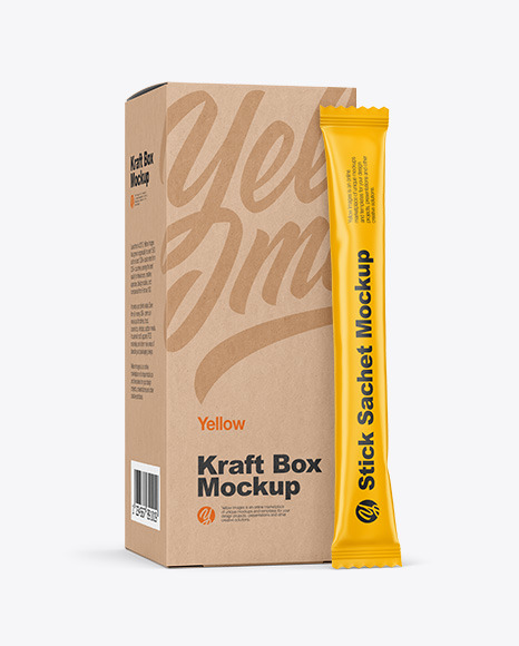 Matte Stick Sachet w/ Kraft Box Mockup