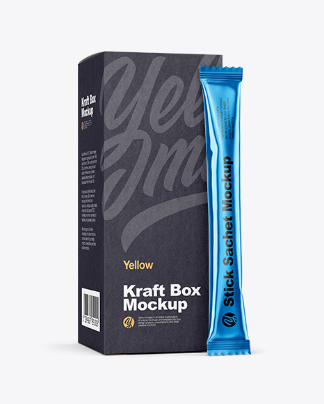 Metallic Stick Sachet w/ Kraft Box Mockup
