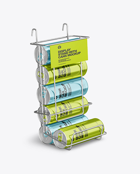 Display Stand w/ Metallic Cans Mockup