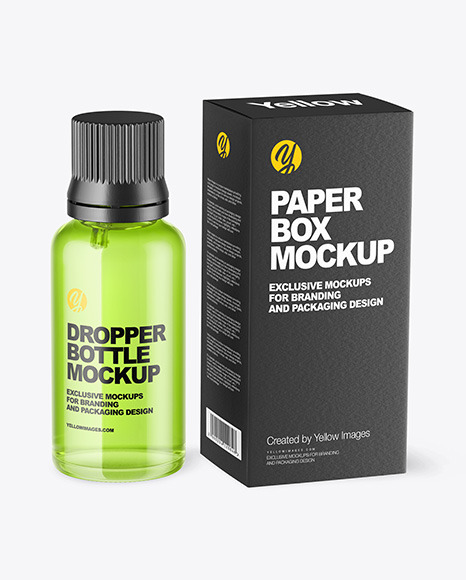Clear Glass Dropper Bottle with Paper Box Mockup