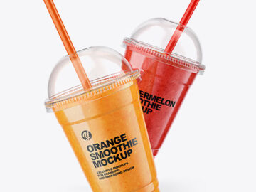 Orange and Watermelon Smoothie Cups Mockup