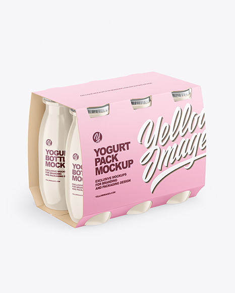 6x100ml Glossy Yogurt Pack Mockup