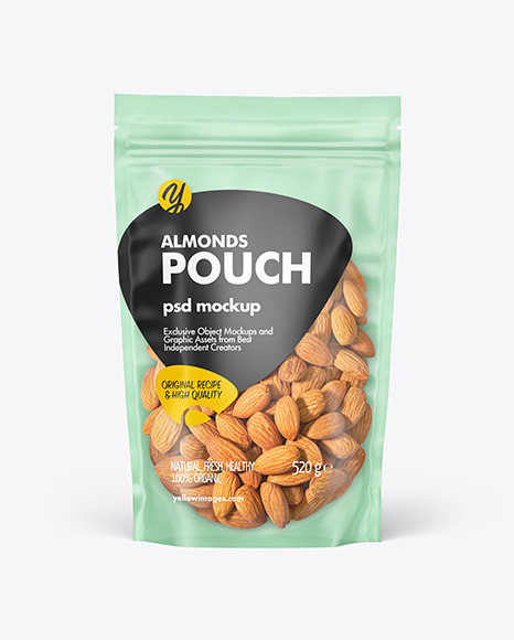Frosted Plastic Pouch w/ Almonds Mockup