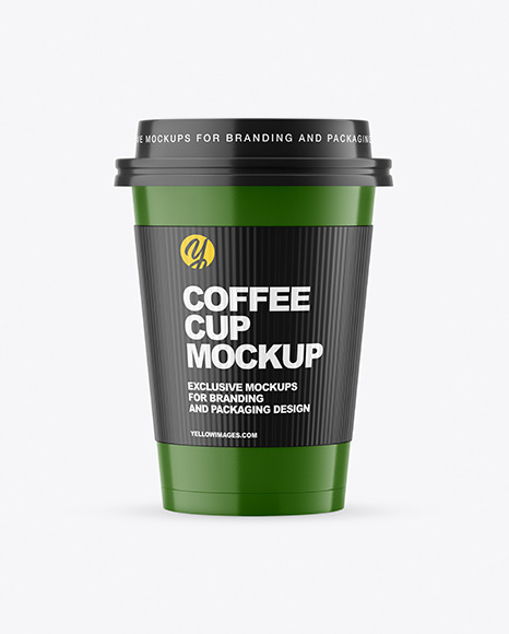 Glossy Paper Coffee Cup with Holder Mockup