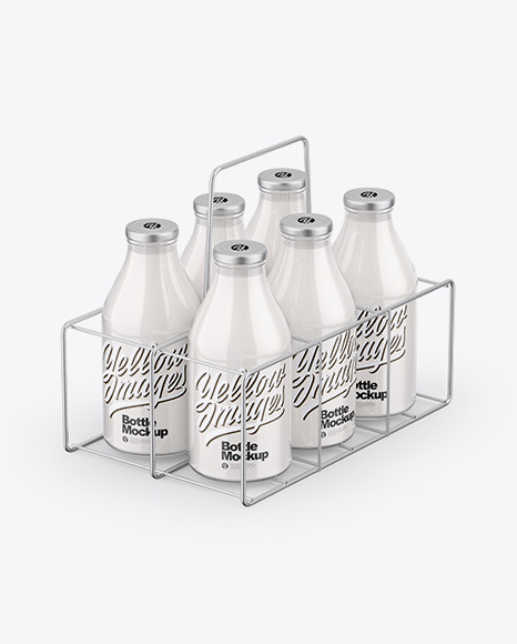 6 Milk Bottles Carrier Mockup