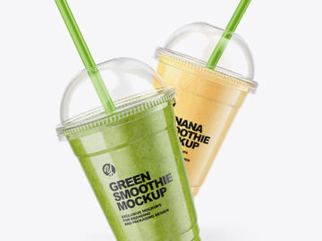Green and Banana Smoothie Cups Mockup