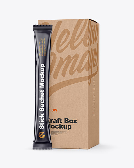 Glossy Stick Sachet with Kraft Box Mockup