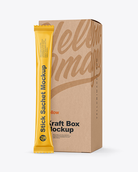 Matte Stick Sachet with Kraft Box Mockup