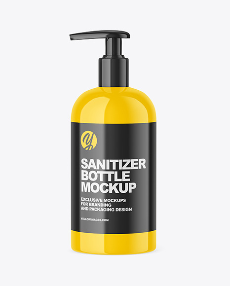 Glossy Sanitizer Bottle with Pump Mockup