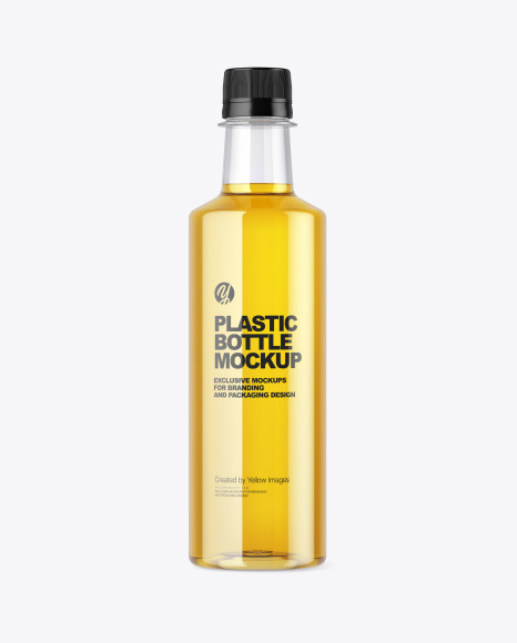 Clear Plastic Bottle w/ Apple Juice Mockup