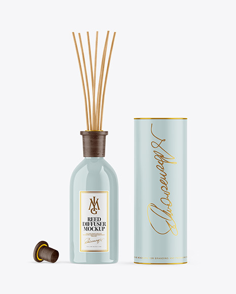 Glossy Diffuser Bottle with Tube Mockup