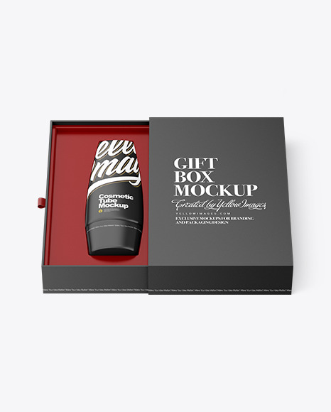 Gift Box With Cosmetic Tube Mockup